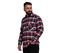HuntaDeal Mens Shirt Long Sleeved Flannel Brushed Cotton | Checked Check Lumberjack Work Warm Casual Work Outdoor Shirt, Red Navy, M