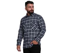 HuntaDeal Mens Shirt Long Sleeved Flannel Brushed Cotton | Checked Check Lumberjack Work Warm Casual Work Outdoor Shirt, Navy Grey, 2XL