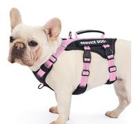 Huntboo Escape Proof Dog Harness Medium, Service Dog Harness with 6 Patches, No Pull Harness for Dogs with Handle, Reflective Adjustable Vest for Training, Walking, Outdoor (Pink,M)