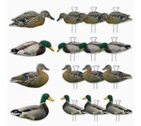 HuntEmUp Ultimate Fully Flocked Duck Silhouette Decoys (12 Pack) - Ultra-Realistic Waterfowl Hunting Decoys with Stakes - Lightweight Stackable Field Duck Decoy Set - Drake & Hen Poses