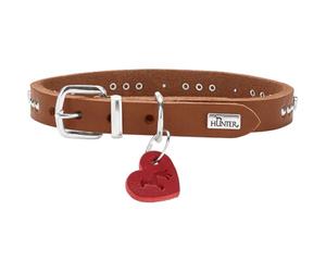HUNTER Aalborg Hearts Dog Collar Cognac Soft Full Cowhide Leather Soft with Studs and Heart Details Heart Pendant Made in Germany Size: 37