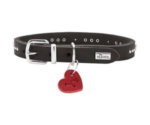 HUNTER Aalborg Hearts Dog Collar Colour: Black, Soft Full Cowhide Leather, Soft, with Rivets and Heart Details, Heart Pendant, Made in Germany, Size: 27