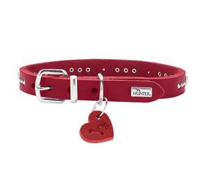 HUNTER Aalborg Hearts Dog Collar Colour: Red Soft Full Cowhide Leather Soft with Studs and Heart Details Heart Pendant Made in Germany Size: 37