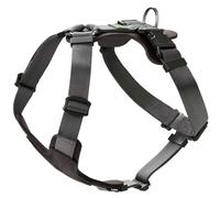 HUNTER AALBORG MIXED Dog Harness, Colour: Black/Grey, Cowhide Leather/Nylon, Adjustable to 5 Positions, Lightweight, with Plastic Buckles, Made in Germany, Size: M-L