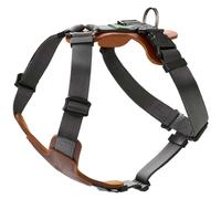 HUNTER AALBORG MIXED Dog Harness, Colour: Cognac/Grey, Cowhide Leather/Nylon, Adjustable to 5 Positions, Lightweight, with Plastic Buckles, Made in