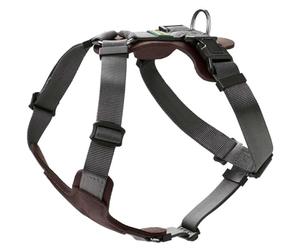 HUNTER AALBORG MIXED Dog Harness Dark Brown/Grey Cowhide Leather/Nylon Adjustable to 5 Positions Lightweight with Plastic Buckles Made in Germany Size: XS-S