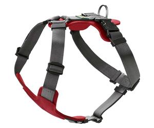 HUNTER AALBORG MIXED Dog Harness Red/Grey Cowhide Leather/Nylon Adjustable to 5 Positions Lightweight with Plastic Buckles Made in Germany Size: M-L