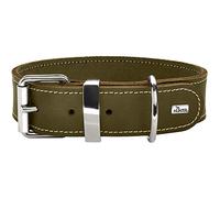 HUNTER Aalborg Special Dog Collar, Colour: Olive Green, Greased Leather, Robust and Durable, Contrasting Stitching Ideal for Dog Sports, Made in Germany, Size: 75