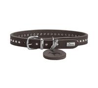 HUNTER Aalborg Style Dog Collar Colour: Dark Brown Greased Full Cowhide Leather, Robust, Comfortable, Stylish Studded Trim, Made in Germany, Size: 27