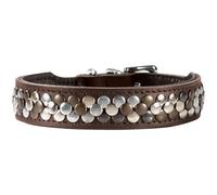 HUNTER Arizona UP Dog Collar Brown Durable Cowhide Leather Shimmering Studs Soft Padded Handmade Unique Made in Germany Size 37