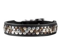 HUNTER Arizona UP Dog Collar Colour: Black, Exclusive Cowhide Leather, Silky Shimmering Rivets, Soft Padded and Comfortable, Made in Germany, Size: 55