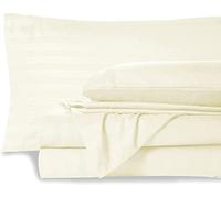 HUNTER BEDDING 100% Long Staple Egyptian Cotton 5 Piece King Size Sheet Set + Zippered Duvet Cover, 400TC, Ivory Stripe, 38cm Deep Pocket Fitted Sheet