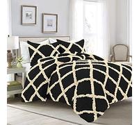 HUNTER BEDDING 400 Thread Count, Super-Soft & Fluffy 2-Tone Diamond Ruffle Duvet Cover 5PC Set, 1 Duvet Cover and 4 Pillowcases, 100% Egyptian Cotton - Ivory/Black Solid, Single Size.