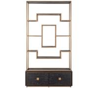 Hunter Black Oak Storage Shelving Unit with Gold Trim