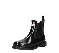 (Women's UK 8) Women's Pull On Black Gloss Ankle Chelsea Boots