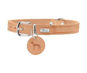 HUNTER Collar Aalborg, 52 Soft genuine cow leather, tan | Cowhide leather, for dog sports and everyday life, with leather pendant, made in Germany, colour: natural, size: 52