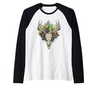 Hunter Deer Skull Wilderness Mountain Nature Apparel Raglan Baseball Tee