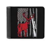 Hunter Deer USA Flag Men's Bifold Wallet Slim Cash Card Holder Leather Purse