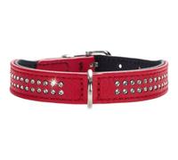 Hunter Dog Collar Nappa Leather Diamond Petit | Ultra Light Cowhide Nappa Leather for Small Dogs with Rhinestones Colour: Red/Black, Size: 32
