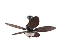 Hunter Fan Ceiling Fan Caribbean Breeze 137 cm Indoor, Light and Pull Chain, Weathered Bronze, 5 Reversible Blades Antique Dark Wicker, for Summer or Winter, Model 24457, Metal, 50 W