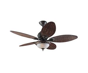 HUNTER FAN Ceiling Fan Caribbean Breeze 137 cm Indoor, Light and Pull Chain, Weathered Bronze, 5 Reversible Blades Antique Dark Wicker and Antique Dark Wicker, for Summer or Winter, Model 24457