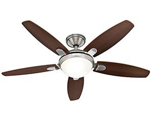 HUNTER FAN Ceiling Fan Contempo 132 cm Indoor, with light and Handheld remote, Brushed Nickel, 5 Reversible Blades Dark Walnut and English Cherry Ideal for Summer or Winter, Model 50612