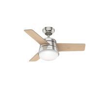HUNTER FAN Finley, 36 inch, Indoor Ceiling Fan with Light and Handheld Remote, Brushed Nickel Finish, 3 Reversible Blades in American Walnut and Natural Wood, Ideal for Summer or Winter, Model 50643