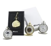 HUNTER FOB/POCKET WATCH-Chrome Lid/Chain/Clip-Gift Boxed-SILVER