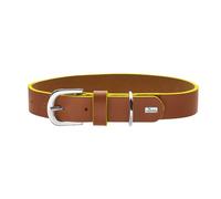 Hunter Garda Dog Collar Made of Soft Full Cowhide Leather, Robust and Comfortable, with Hand-Dyed Contrast Edges, Made in Germany, Colour: Cognac/Yellow, Size: 55