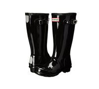 Hunter Girl's Big Kids Original Gloss Boot Rain, Black and White, 2
