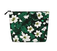 Hunter Green Floral Petal Print Makeup Bag Single Layer Fake Hemp Zipper Cosmetic Bag Women Accessories Black One Size Black One Size, Black/White, One Size