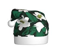 Hunter Green Floral Petals Pattern 1 Pack Christmas Hats Plush Fabric Santa Hat For Christmas Costume Party And Holiday Event
