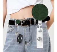 Hunter Green Floral Petals Pattern Badge Reel Retractable Badge Holder with Keychain Id Clips for Badges Lightweight Plastic Name Card Holders for Nurses Office Teacher