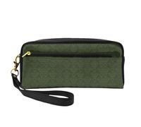 Hunter Green Floral Petals Pattern Double-Sided Printed Leather Portable Makeup Pouch-Multi-Purpose Cosmetic Bag, Pencil Case and Organizer for Women