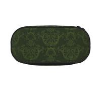 Hunter Green Floral Petals Pattern Double Zipper Pencil Case Makeup Bag,Large Capacity Crush-Resistant Polyester Organizer With 4 Pen Slots And Mesh Pocket For School Office Travel (Full Print Design)