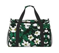 Hunter Green Floral Petals Pattern Hand Travel Bag - Large Reusable Shopping Tote Bag, Perfect for Outdoor Activities, Sports, Camping & Groceries, Black, One Size