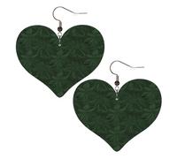 Hunter Green Floral Petals Pattern Leather Earrings for Women Heart Earring Lightweight Dangle Drop Earring Set Jewelry Gift
