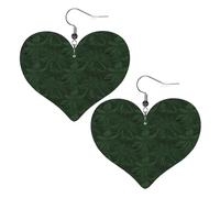 Hunter Green Floral Petals Pattern Leather Earrings for Women Heart Earring Lightweight Dangle Drop Earring Set Jewelry Gift, One Size, No Gemstone