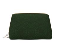 Hunter Green Floral Petals Pattern Leather Hand-Held Zipper Makeup Bag Cute Make Up Case Large Wide-Open Pouch Pen Case