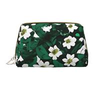 Hunter Green Floral Petals Pattern Leather Hand-Held Zipper Makeup Bag Pen Case Stationery Box Lipstick Pouch Toiletry Bag