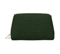 Hunter Green Floral Petals Pattern Leather Hand-Held Zipper Makeup Bag Storage Bag for Miscellaneous Items Pen Case
