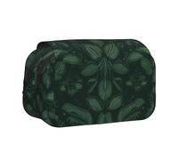 Hunter Green Floral Petals Pattern Pencil Case Multi- Slot Pencil Pouch Big Capacity Pencil Bag Portable Makeup Bag for Men Women