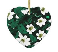 Hunter Green Floral Petals Pattern Print Christmas Tree Ceramic Hanging Funny Keepsake Ornament For Holiday Decoration
