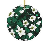 Hunter Green Floral Petals Pattern Print Christmas Tree Ceramic Hanging,Holiday Decor For New Year Home Decor Keepsake