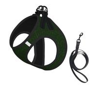 Hunter Green Floral Petals Pattern Print Dog Harness Reflective Pet Vest Harness Puppy Harnesses Leash Set,For Walking Training