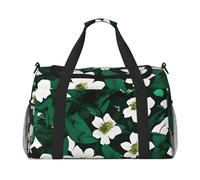 Hunter Green Floral Petals Pattern Print Functional Travel Tote Ample Space Travel Bag Foldable Carry On Tote for Weekender