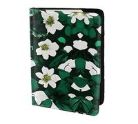 Hunter Green Floral Petals Pattern print Leather Card Case Travel Accessories Passport Holder Cover Wallet for Women Men, Black, One Size