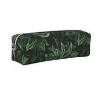 Hunter Green Floral Petals Pattern Print Leather Pencil Case Portable Stationery Bag Pencil Pouch Slim Design Pen Bag with Silver Zipper Pocket Size for or Student Office College Middle School