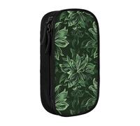 Hunter Green Floral Petals Pattern Print Pencil Case, Large Capacity 2 Compartment Dual Zips Pouch, Premium Oxford Fabric Aesthetic Pencil case Stationery Organizer for Boys Girls Supplies Makeup Bag