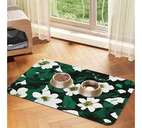 Hunter Green Floral Petals Pattern Print Pet Feeding Mat Dog Mat for Food and Water Bowl Dogs Water Dispenser Mat Dogs Accessories